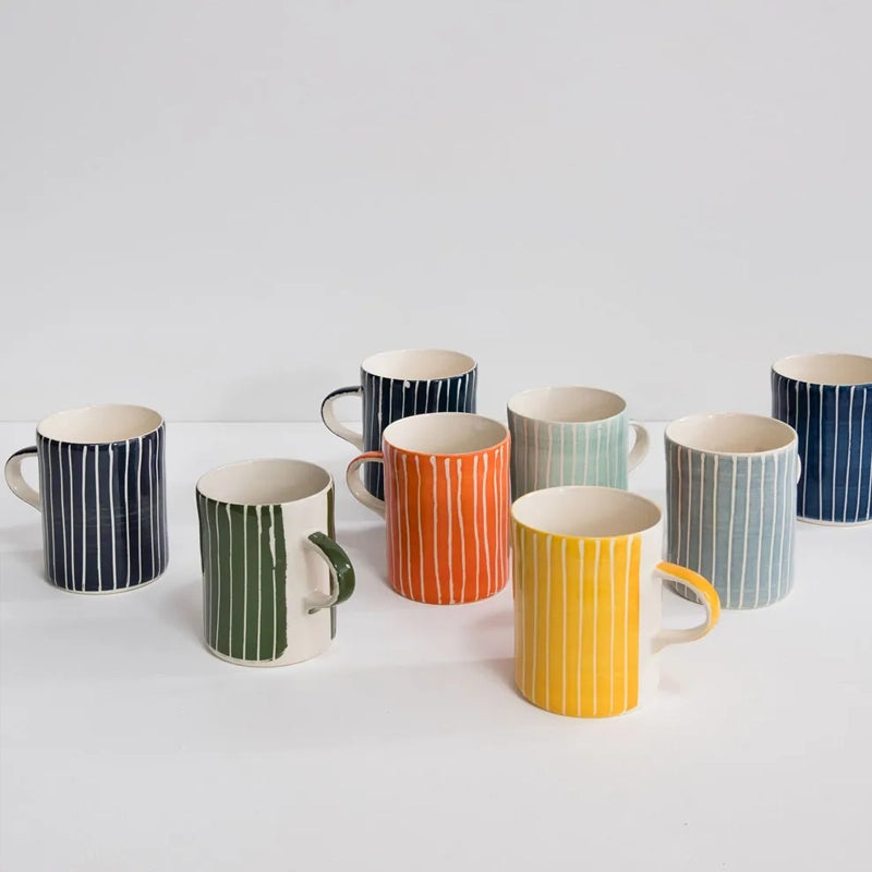 Handmade Ceramic Demi Mug with Sgraffito Stripe - 346ml