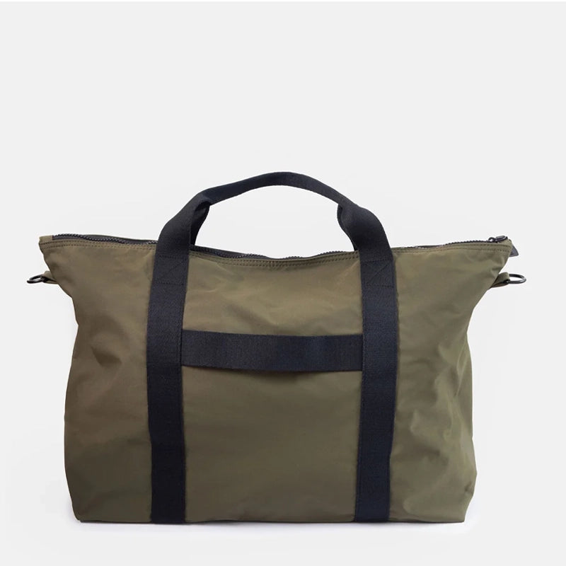 Khaki Nylon Travel Bag with Crossbody Strap & Suitcase Sleeve