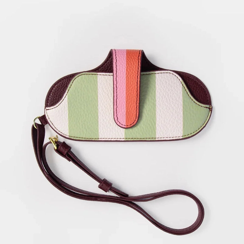 Orange, Pink & Green Stripe Slim Glasses Case with Strap