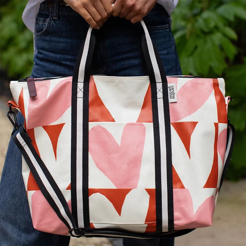 Pink & Orange Checkmate Hearts Weekend Bag - Coated Canvas Holdall