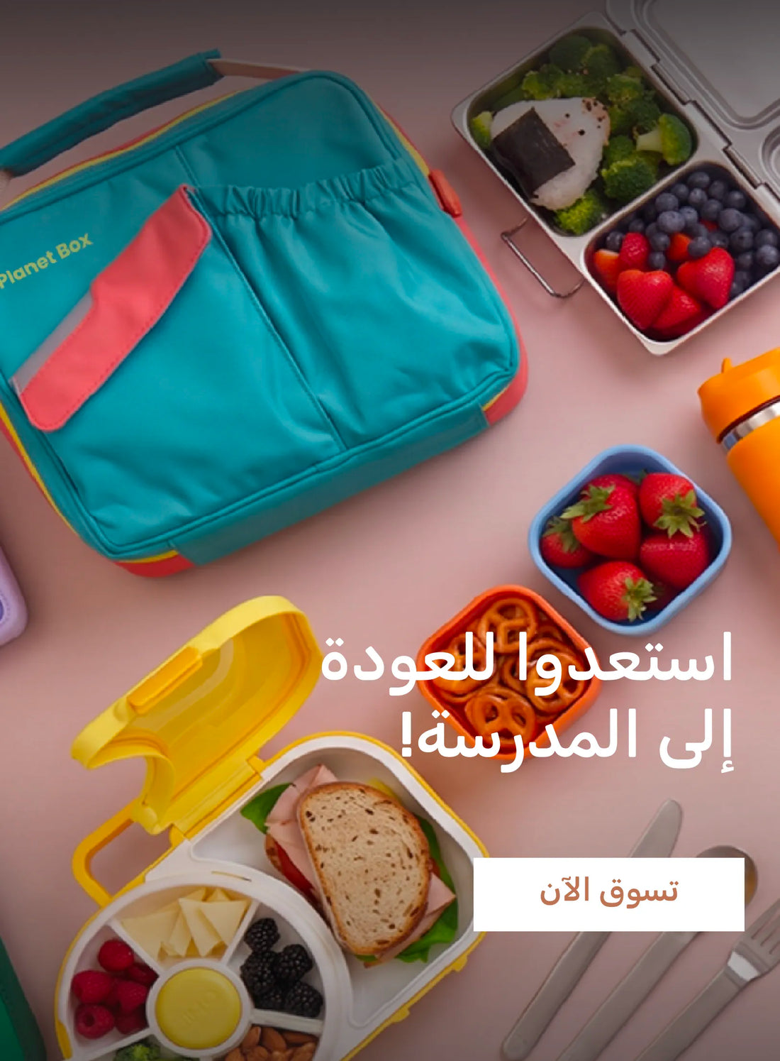 استعدوا للعودة إلى المدرسة — حقائب وصناديق طعام ومستلزمات مدرسية