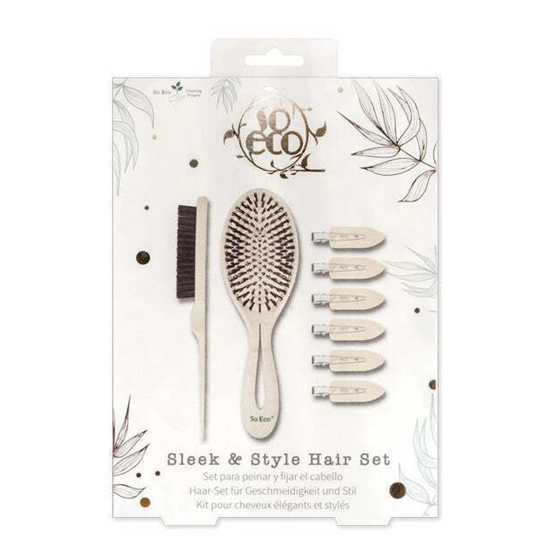 Sleek Hair Styling Set with Backcomb Brush & No-Crease Clips - 8pcs