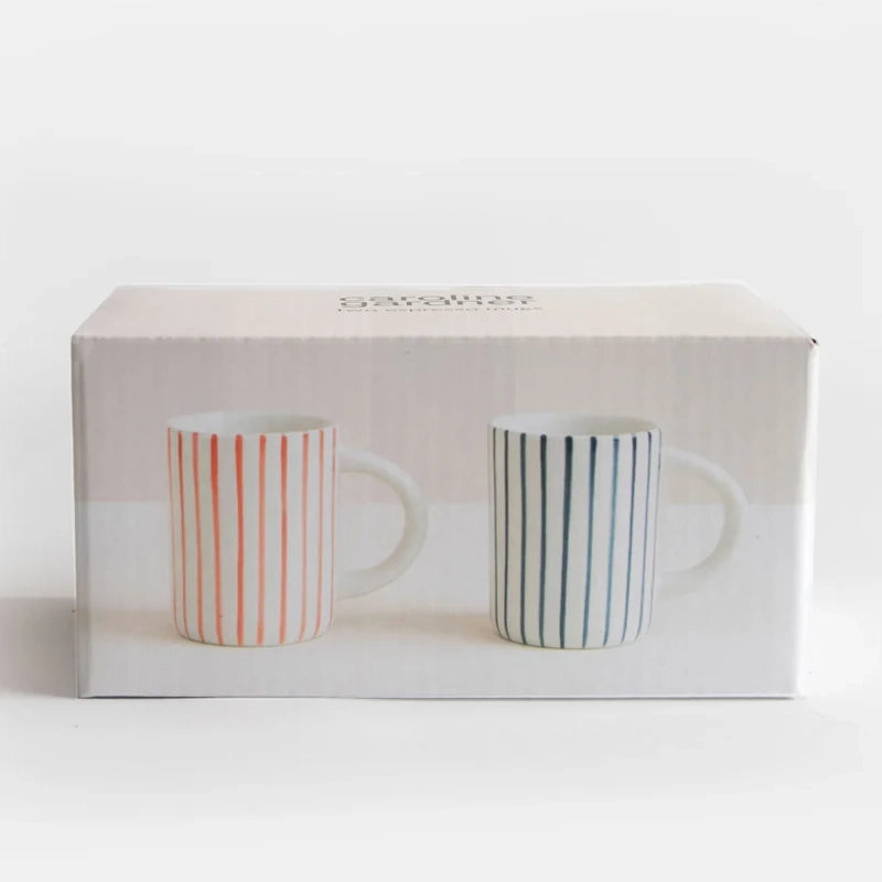 Stoneware Espresso Cups Set of 2 - Hand-Painted Stripe - 100ml