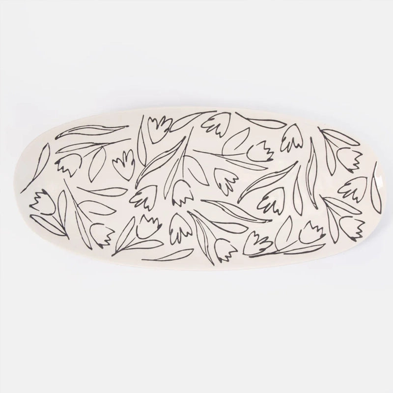Stoneware Tulip Oval Serving Platter for Cheese & Sharing