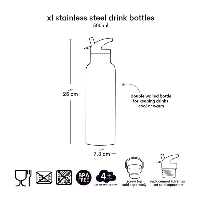 A LITTLE LOVELY COMPANY Stainless Steel Kids Water Bottle with All - Over Print - 500 ml in Kuwait - Waha Lifestyle