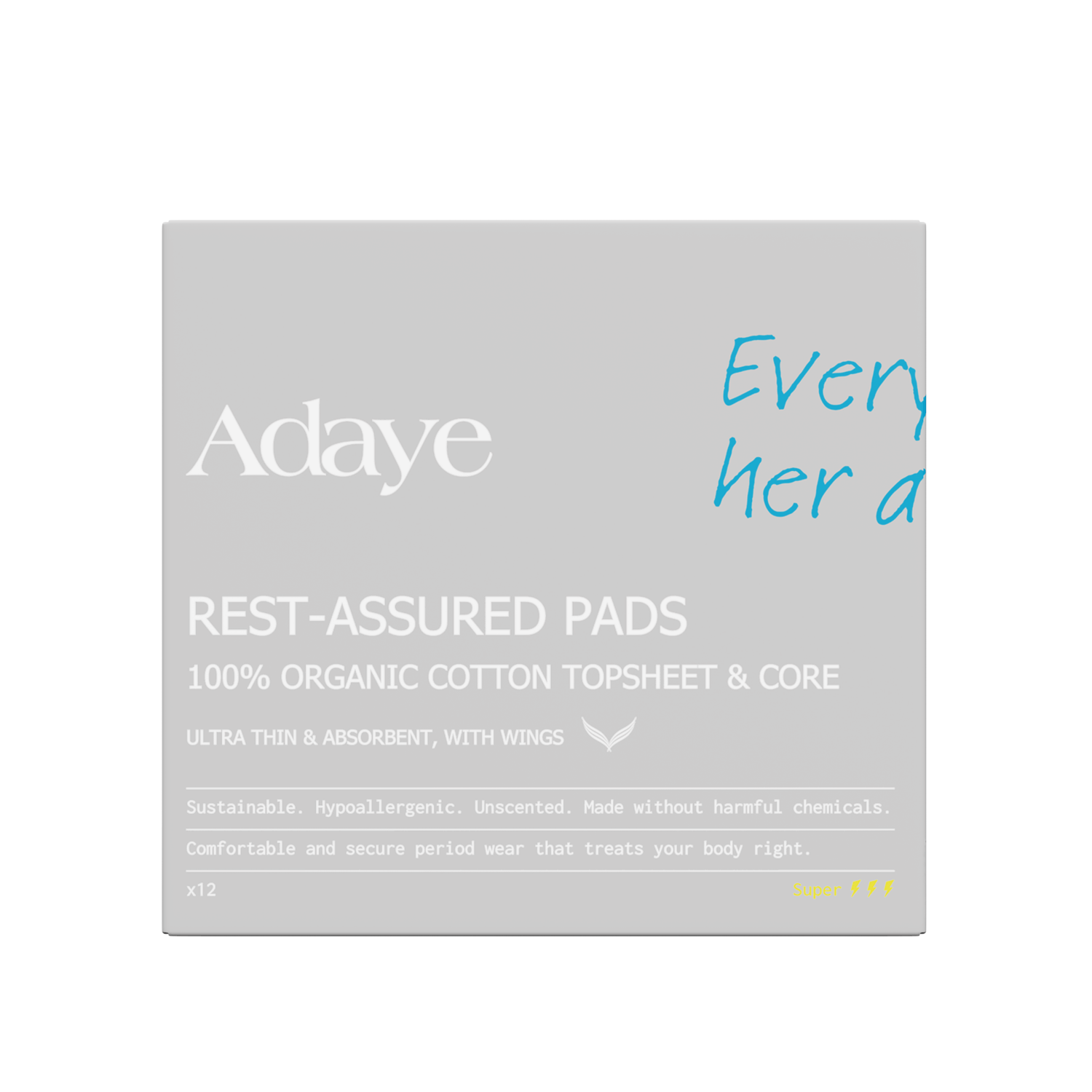 ADAYE Rest - Assured Ultra Thin Organic Sanitary Pads - Super - 12pcs in Kuwait - Waha Lifestyle