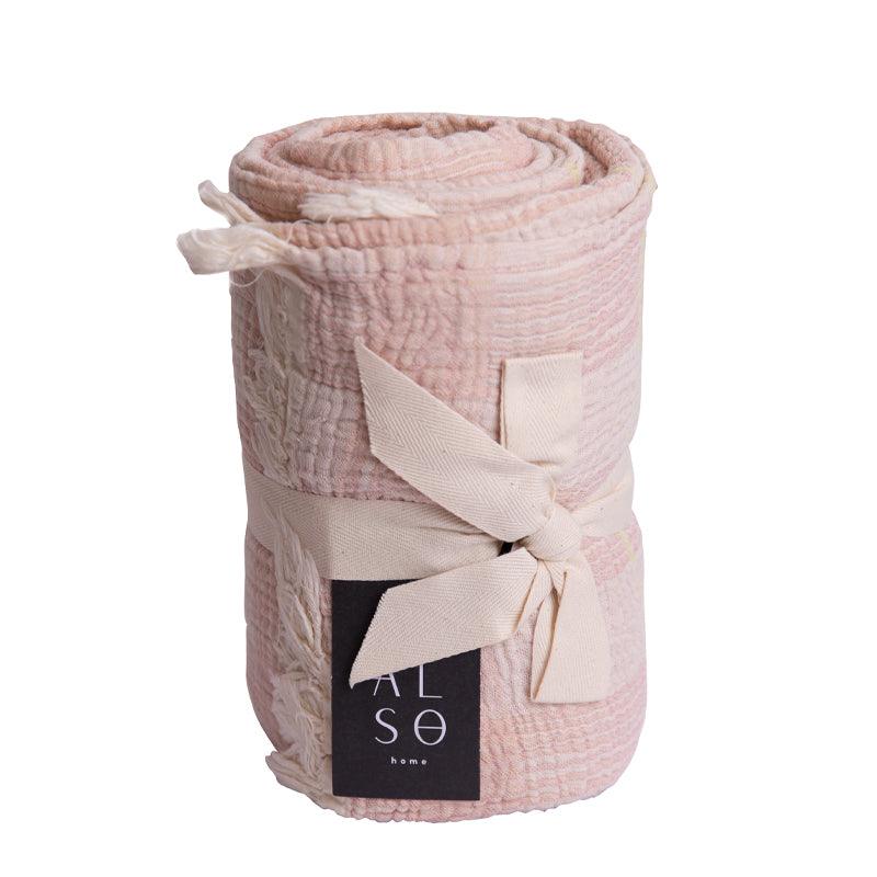 Also Home Mia Muslin Cotton Woven Reversible Throw/Wrap - Pink & Olive - Waha Lifestyle