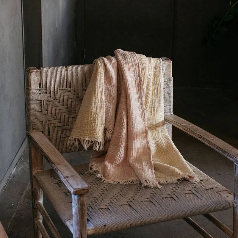 Also Home Mia Muslin Cotton Woven Reversible Throw/Wrap - Pink & Olive - Waha Lifestyle
