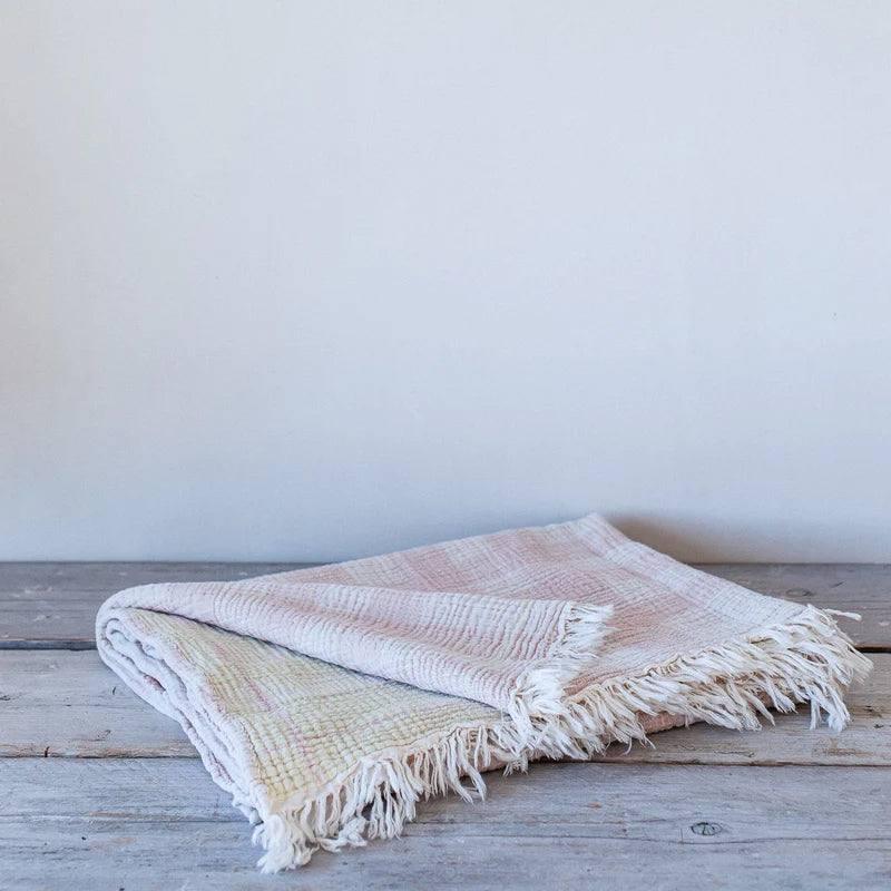 Also Home Mia Muslin Cotton Woven Reversible Throw/Wrap - Pink & Olive - Waha Lifestyle