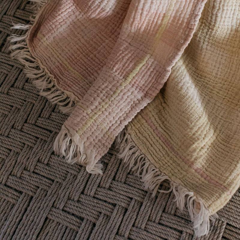 Also Home Mia Muslin Cotton Woven Reversible Throw/Wrap - Pink & Olive - Waha Lifestyle