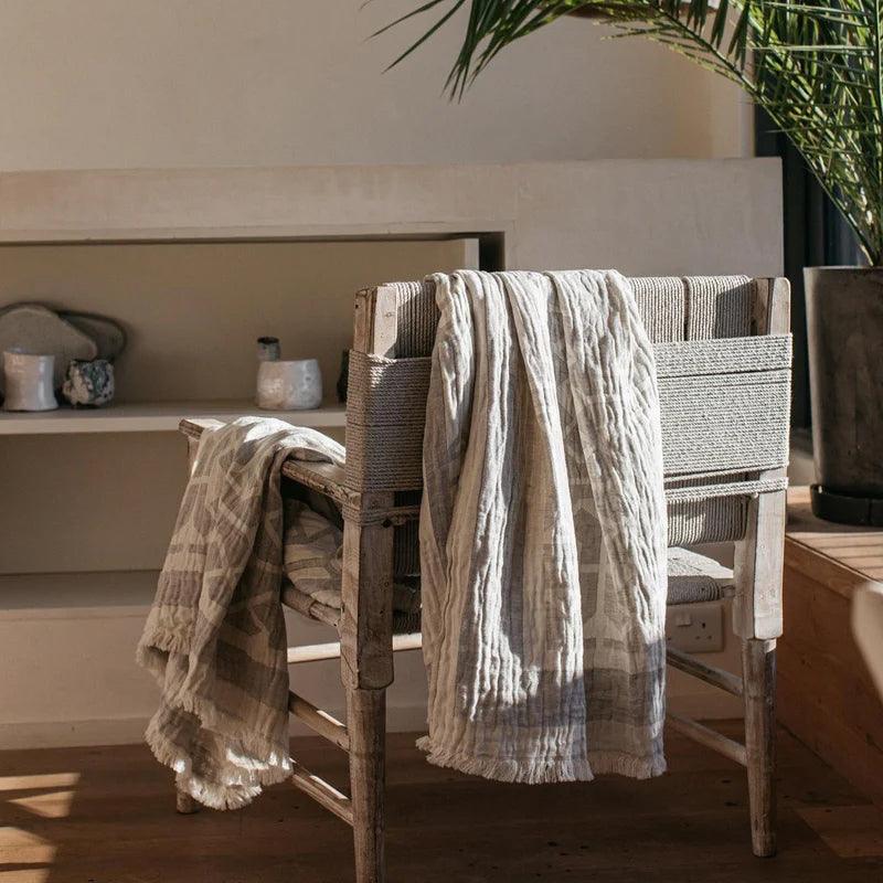 Also Home Tibble Linen & Cotton Throw/Wrap - Grey & Beige - Waha Lifestyle