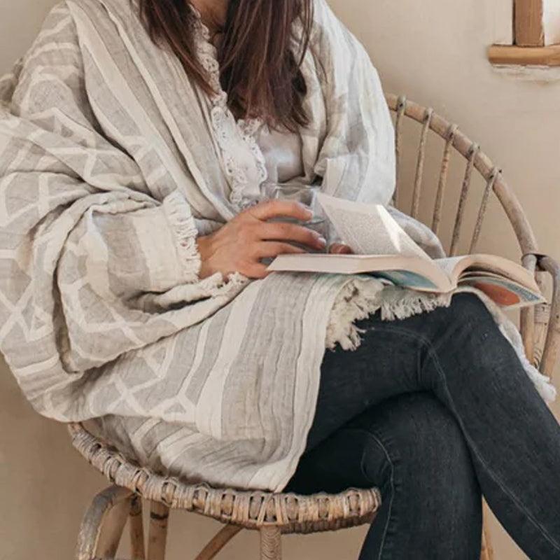 Also Home Tibble Linen & Cotton Throw/Wrap - Grey & Beige - Waha Lifestyle