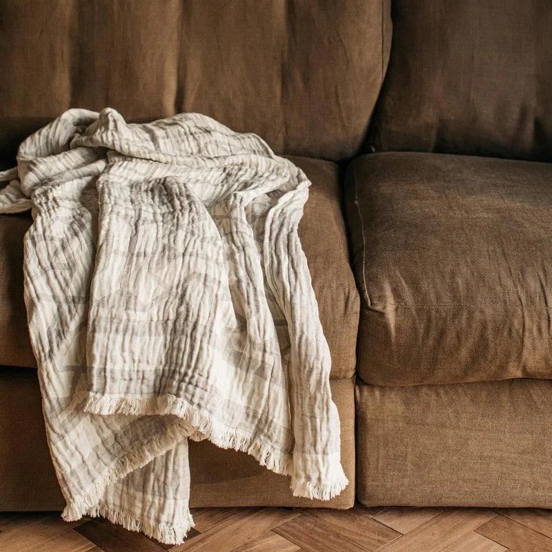 Also Home Tibble Linen & Cotton Throw/Wrap - Grey & Beige - Waha Lifestyle