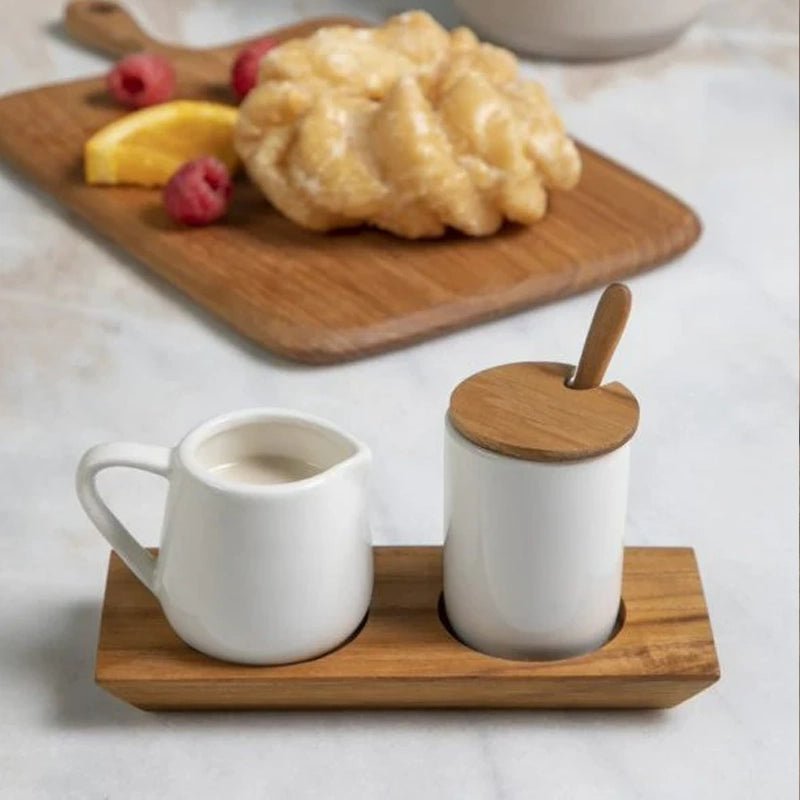 Amelia Cream & Sugar Wood Set - Waha Lifestyle