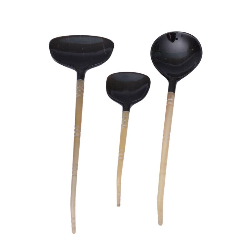 Artisanal Flat Horn & Resin Black Cutlery Set - 3pcs - Waha Lifestyle