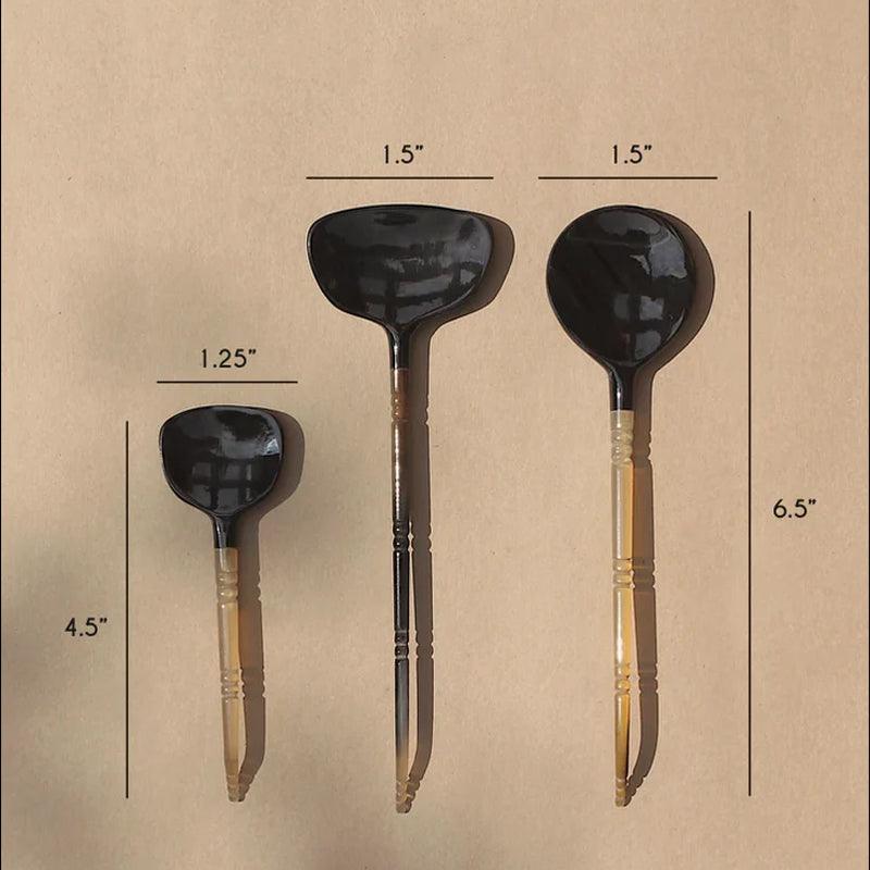 Artisanal Flat Horn & Resin Black Cutlery Set - 3pcs - Waha Lifestyle