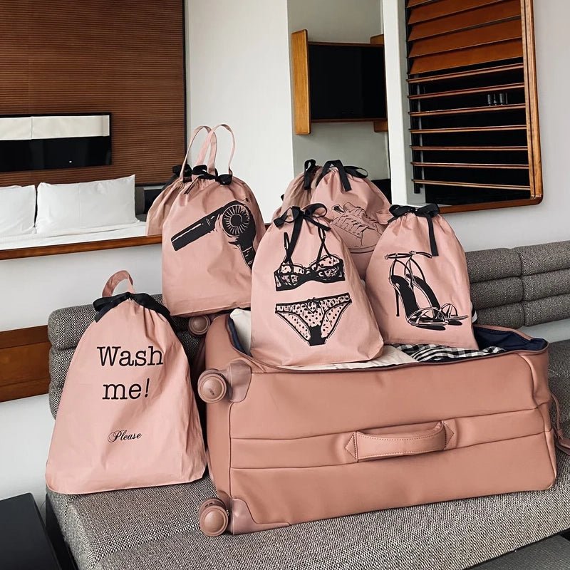 BAG - ALL Cotton Hair Dryer Travel Organizer Bag - Pink/Blush - Waha Lifestyle - Kuwait