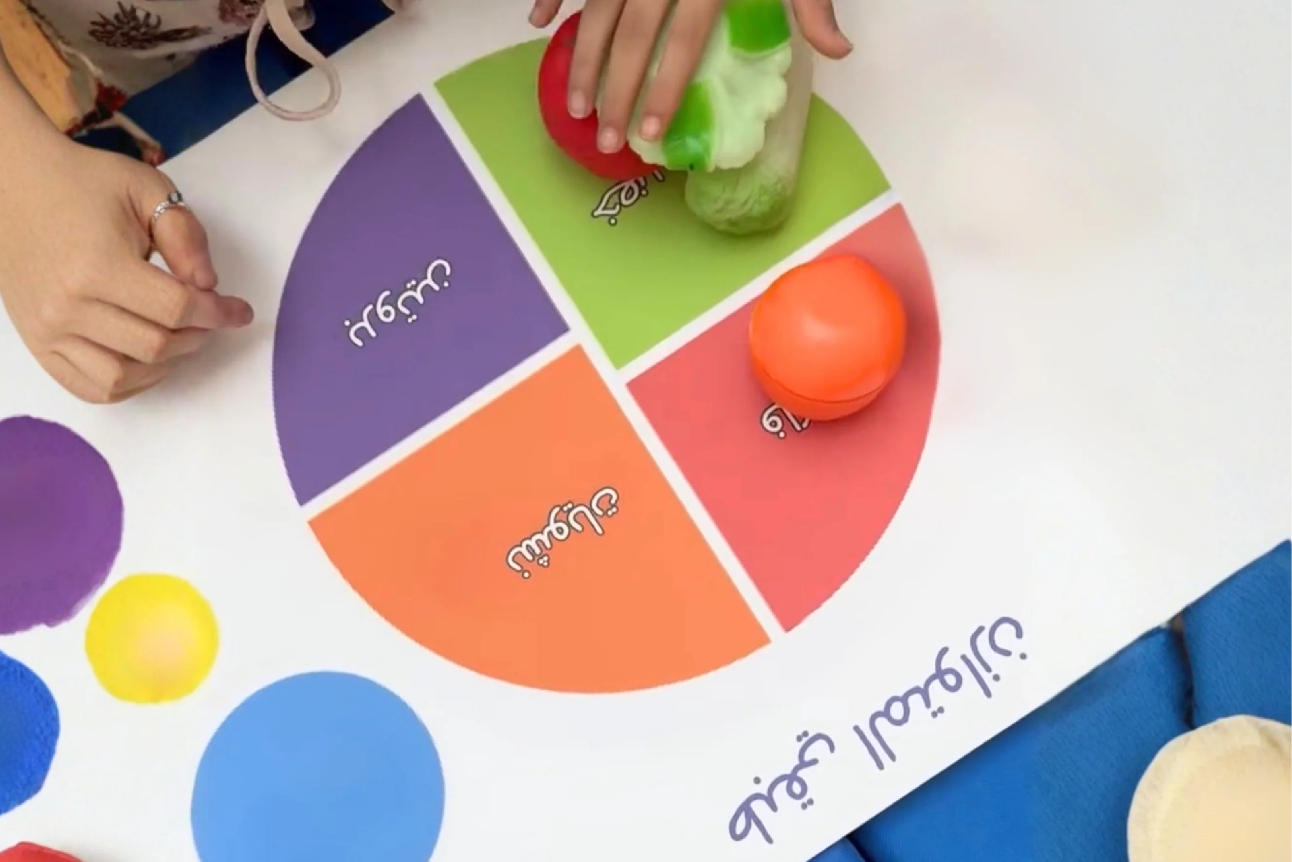 Mom and kid learning food groups through a hands-on activity