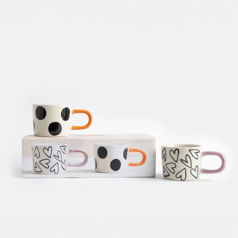 Ceramic Espresso Cups with Elongated Handles - Set of 2