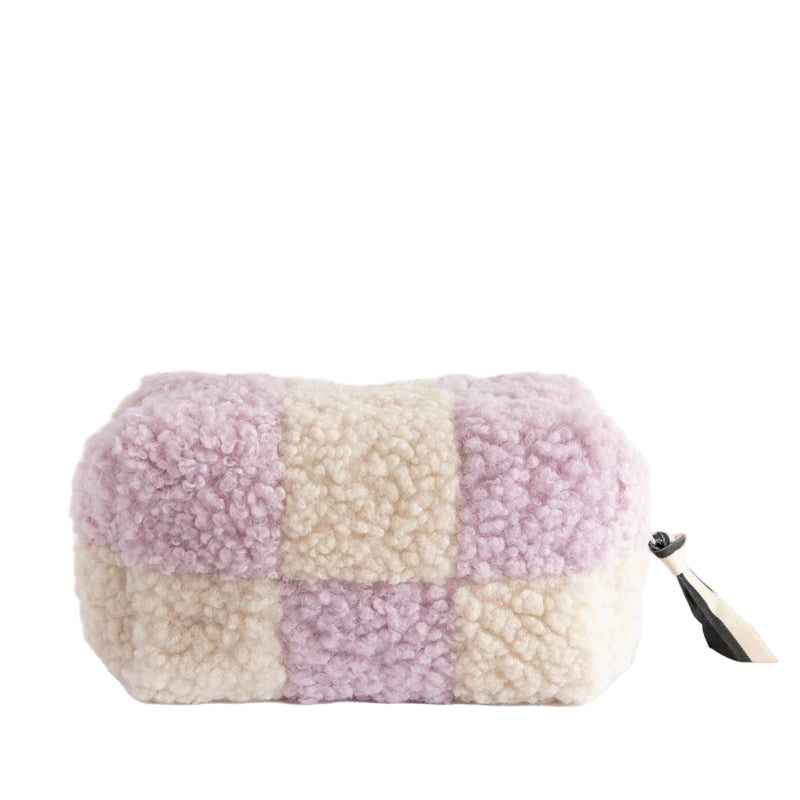CAROLINE GARDNER Check Borg Cube Cosmetic Bag - Lilac/Cream in Kuwait - Waha Lifestyle