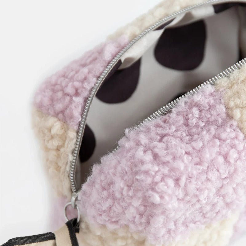 CAROLINE GARDNER Check Borg Cube Cosmetic Bag - Lilac/Cream in Kuwait - Waha Lifestyle