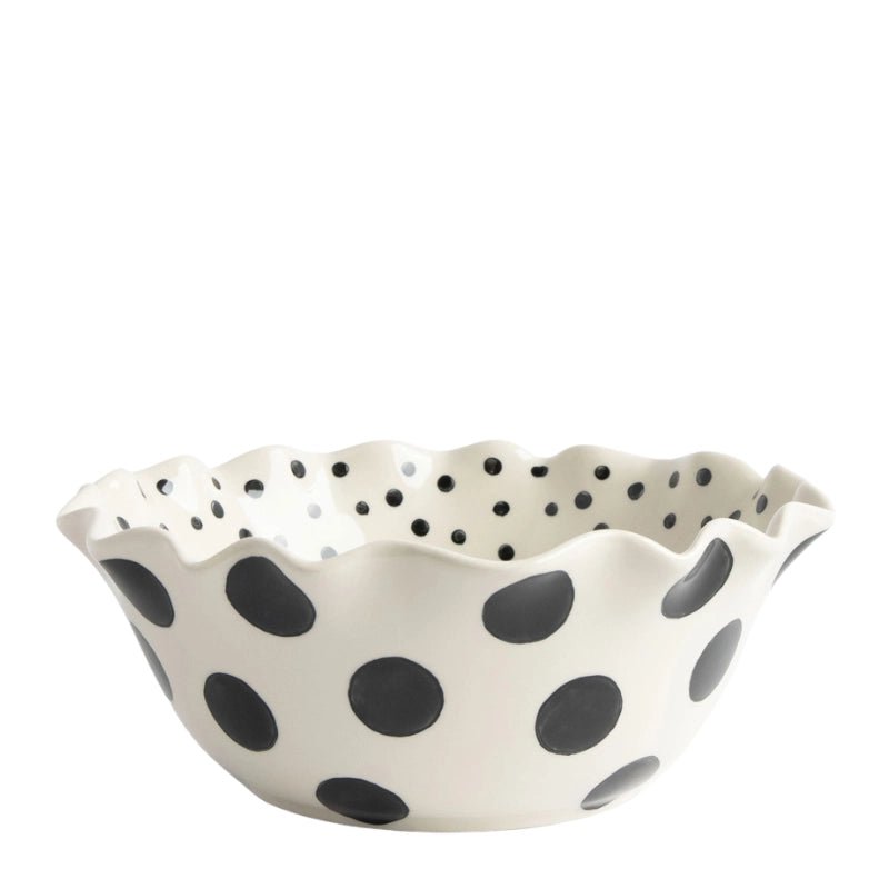 Large Ceramic Mono Polka Dot Serving Bowl
