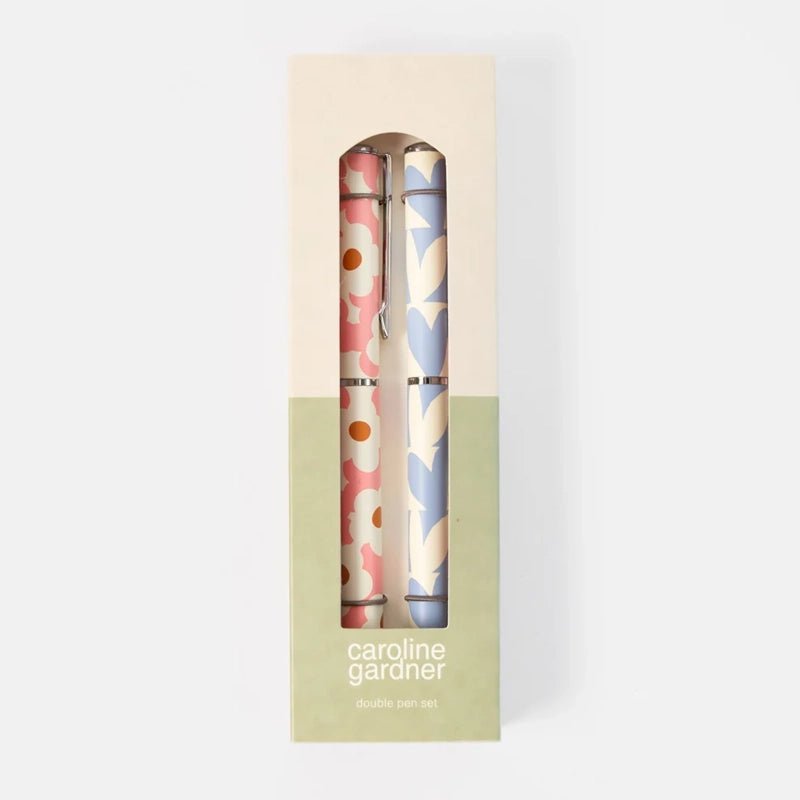 Pink Flower & Blue Hearts Ballpoint Pen Set of 2 in Gift Box