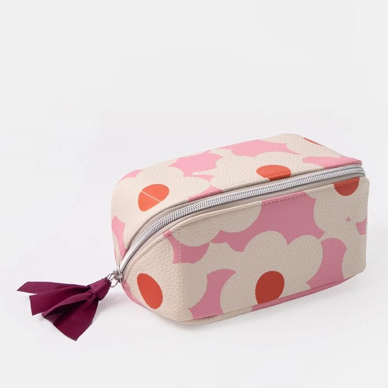 Pink Flower Flat Lay Cosmetic Bag - Travel Makeup Organiser