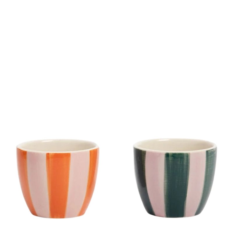 Stoneware Hand-Painted Striped Egg Cups - Set of 2