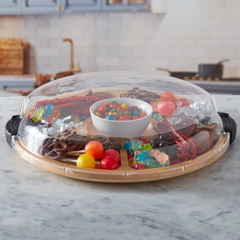 Build-a-Board Lazy Susan Bamboo Divided Round Serving Board