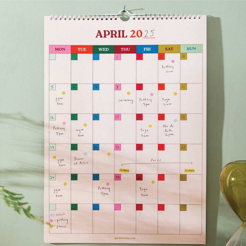 Undated Monthly Wall Calendar - Work Hard, Play Nice - A3