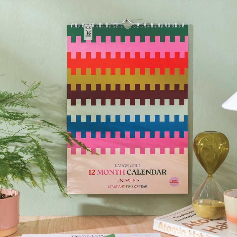 Undated Monthly Wall Calendar - Work Hard, Play Nice - A3