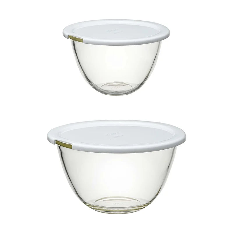 Heatproof Glass Mixing Bowls with Microwave Lids - 1.5L & 2.2L, Set of 2