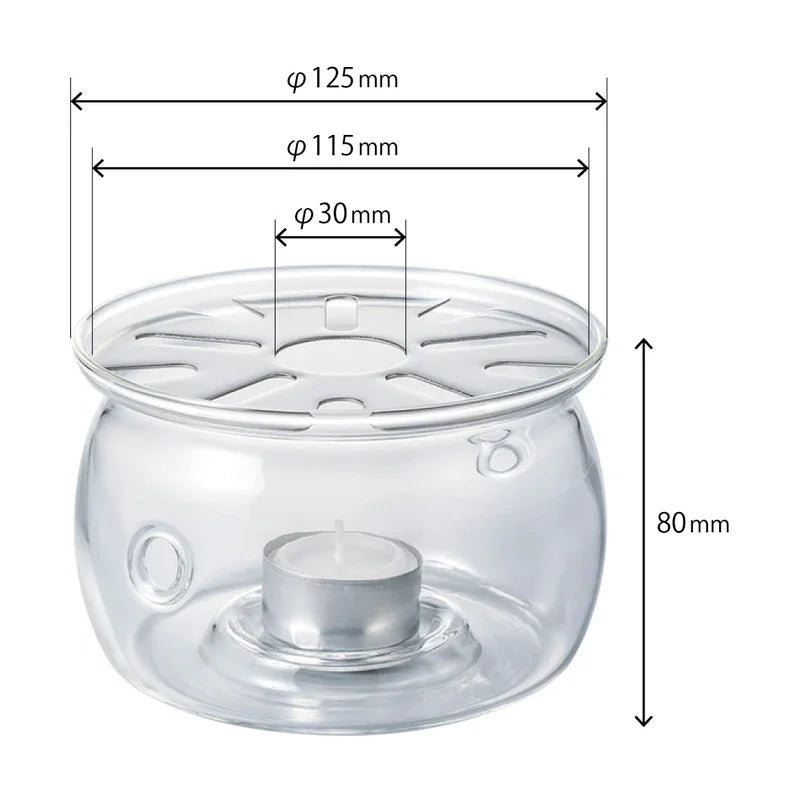 Heatproof Glass Tea Warmer with Stainless Steel Plate & Candle - 12.5cm