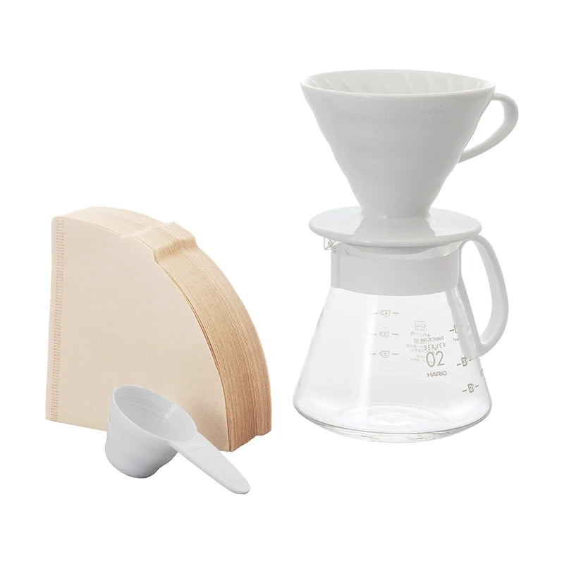 V60 Ceramic Pour-Over Coffee Brewing Kit with Server & Filters - 1-4 Cups