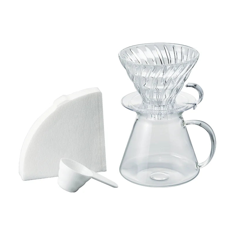 V60 Glass Pour-Over Coffee Brewing Kit with Server & Filters - 1-4 Cups