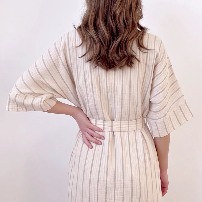 Ada Crinkle Cotton Striped Kimono with Belt - Copper