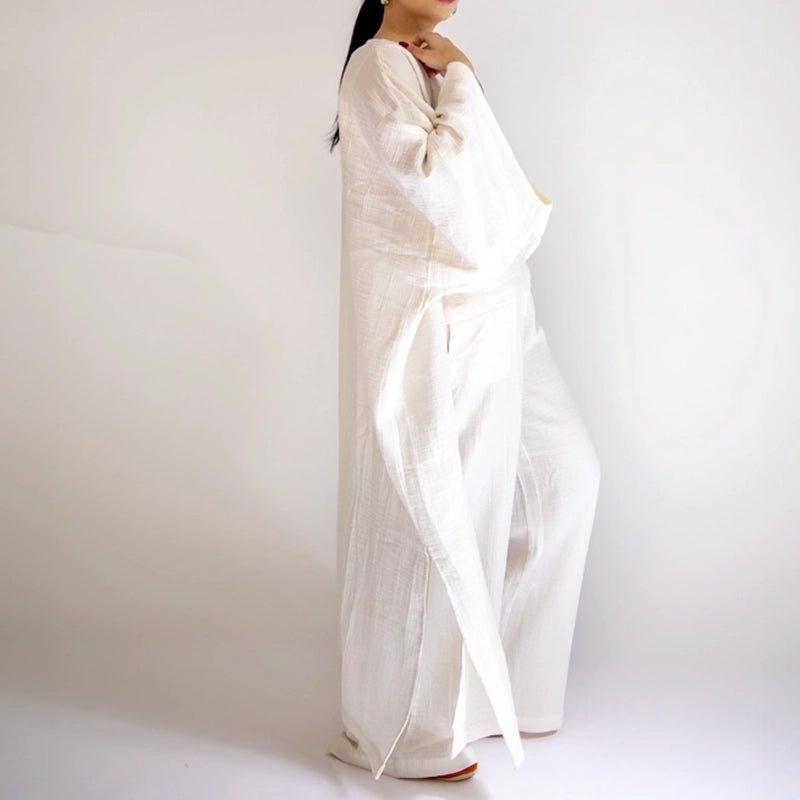 Cotton Kimono Kaftan Set - White