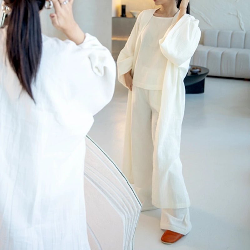 Cotton Kimono Kaftan Set - White