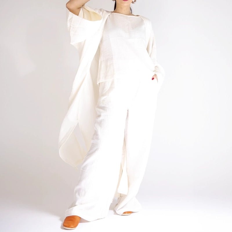 Cotton Kimono Kaftan Set - White