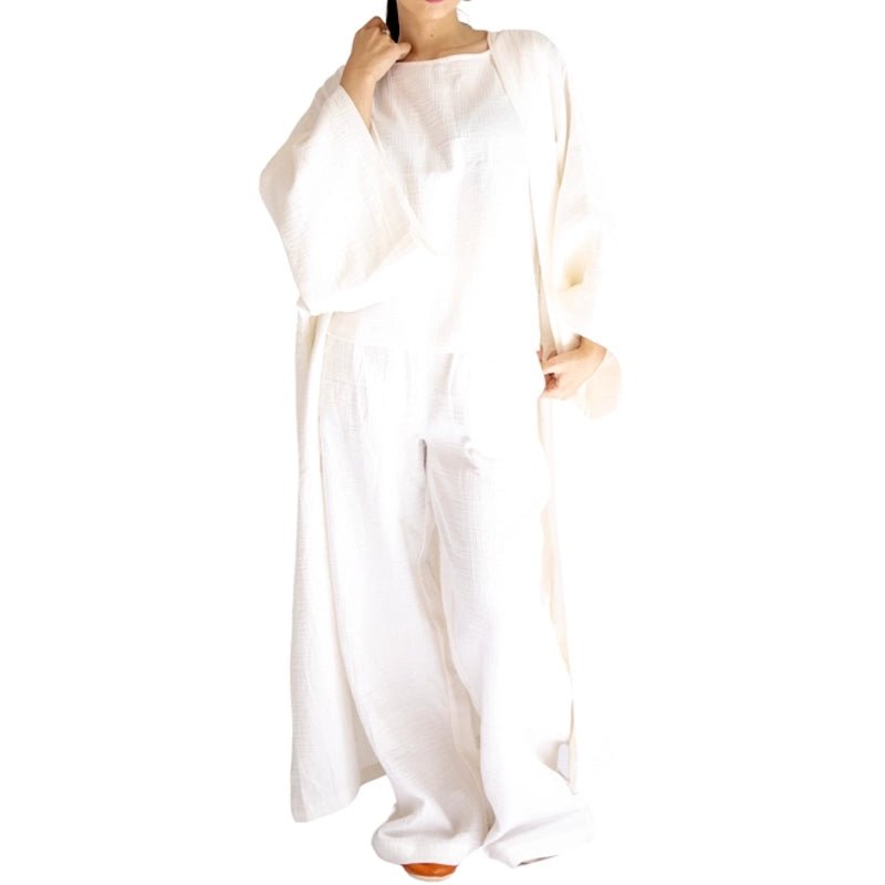 Cotton Kimono Kaftan Set - White