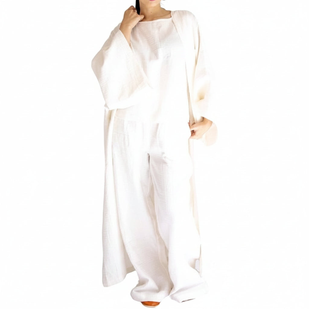 Cotton Kimono Kaftan Set - White