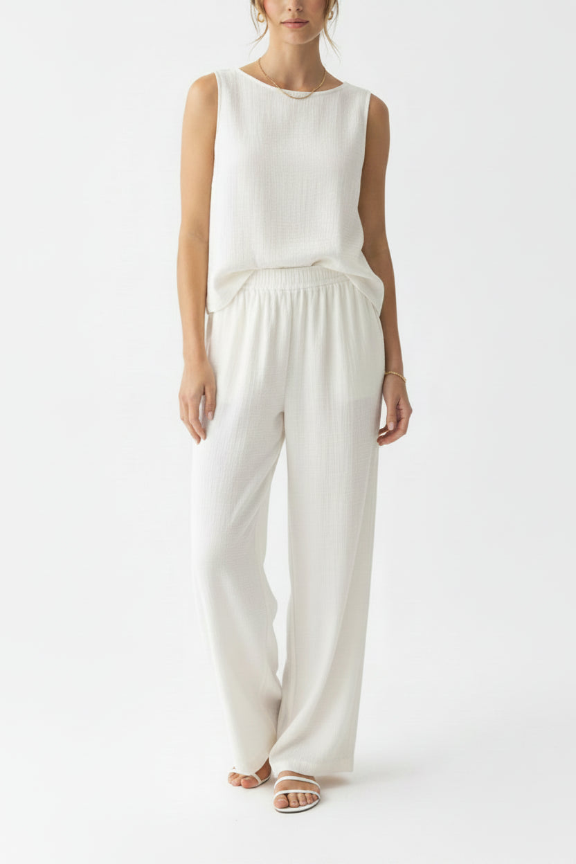Cotton Sleeveless Top and Wide Leg Pants Set