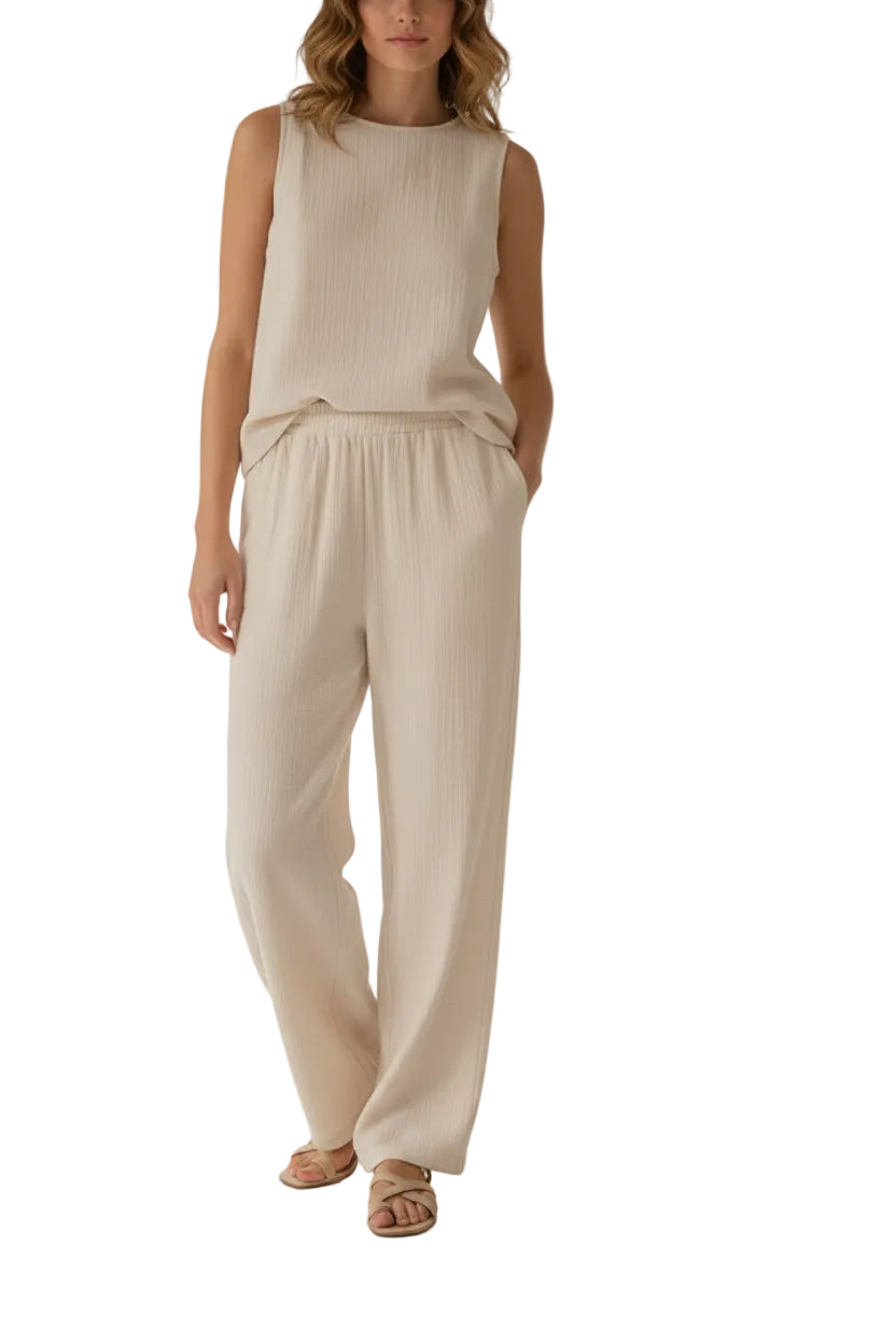 Cotton Sleeveless Top and Wide Leg Pants Set