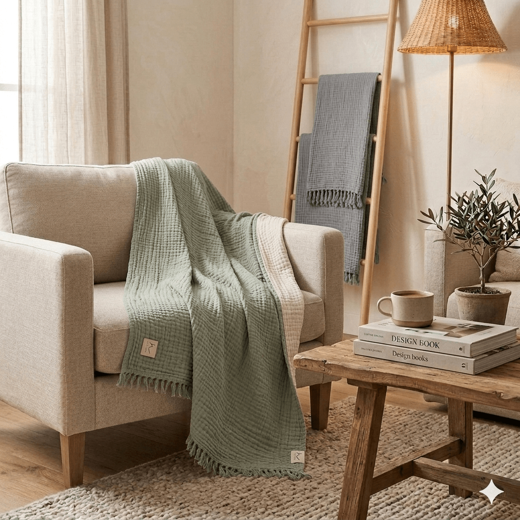 HAWA Flow Double - Sided Cotton Throw/ Blanket in Kuwait - Waha Lifestyle