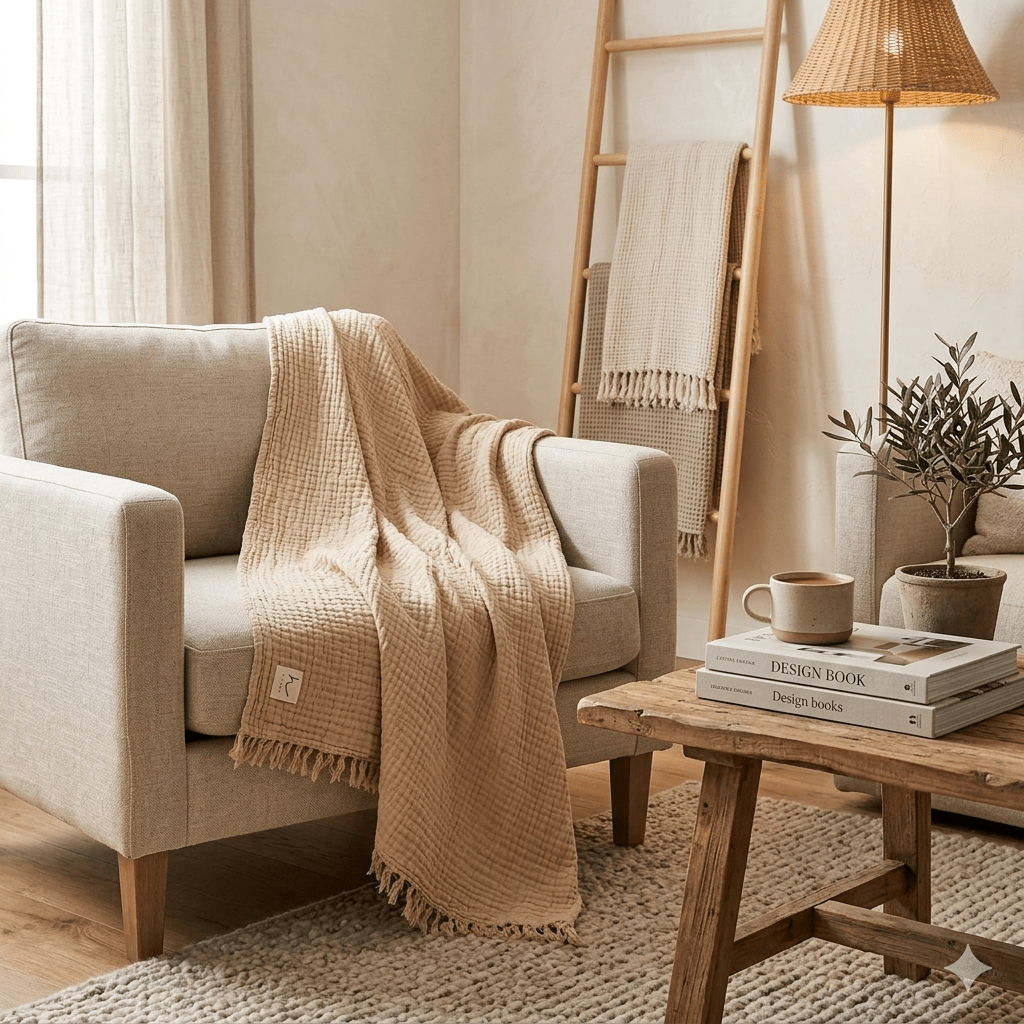 HAWA Flow Double - Sided Cotton Throw/ Blanket in Kuwait - Waha Lifestyle