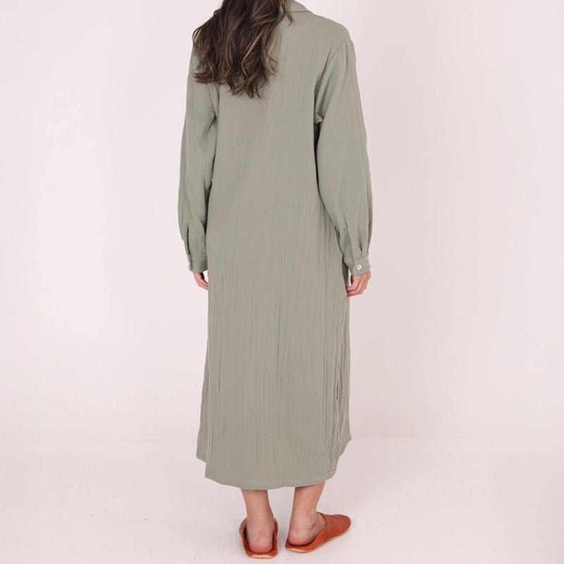 Kayra Long-Sleeve Cotton Maxi Dress - Green Sage