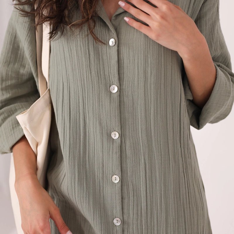 Kayra Long-Sleeve Cotton Maxi Dress - Green Sage