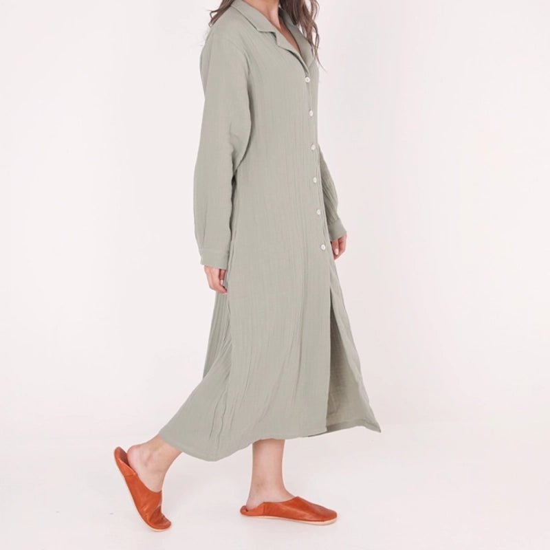 Kayra Long-Sleeve Cotton Maxi Dress - Green Sage