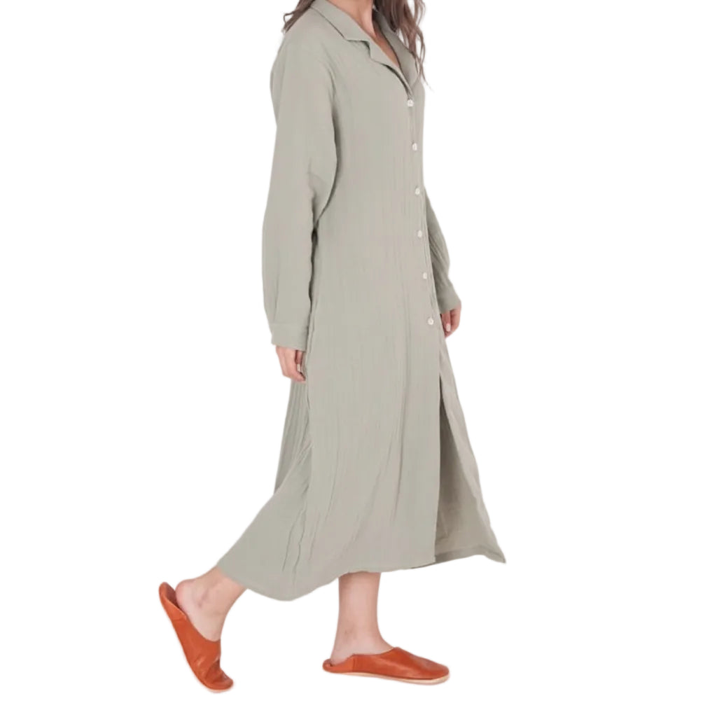 Kayra Long-Sleeve Cotton Maxi Dress - Green Sage